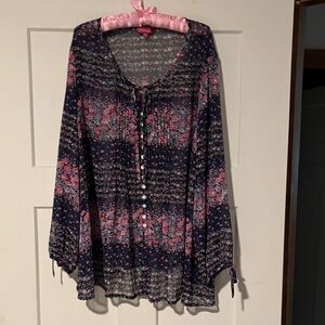 Changes By Together Floral Blouse with Pink and Blue Tones